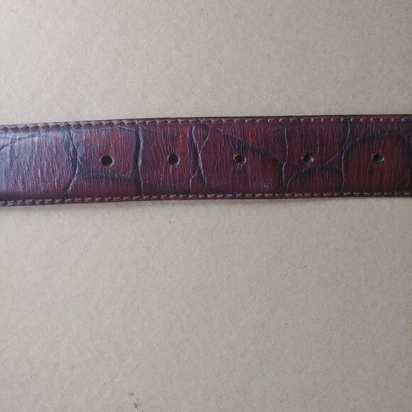 Vintage Anne Klein Oroton Brown Genuine Leather Snakeskin Gold Buckle Be… - Picture 7 of 13